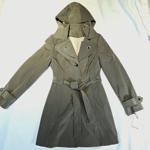 Calvin Klein Hooded Water-Resistant Trench Coat - NWT - Picture 1 of 11